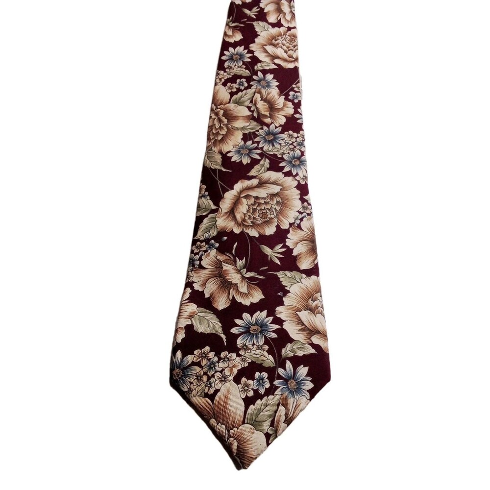Men's Wembley Burgundy Floral Tie 56 Inches Long Silk